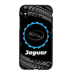 Чехол iPhone XS Max матовый Jaguar в стиле Top Gear со следами шин на фоне, цвет: 3D-черный