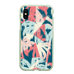Чехол iPhone XS Max матовый Пальмы Паттерн, цвет: 3D-салатовый
