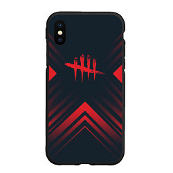 Чехол iPhone XS Max матовый Красный Символ Dead by Daylight на темном фоне со