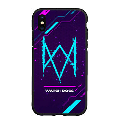 Чехол iPhone XS Max матовый Символ Watch Dogs в неоновых цветах на темном фоне