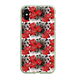 Чехол iPhone XS Max матовый Красные абстрактные цветы, цвет: 3D-салатовый