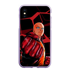 Чехол iPhone XS Max матовый Ванпанчмен- человек одного удара, цвет: 3D-светло-сиреневый