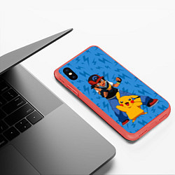 Чехол iPhone XS Max матовый Эш Кетчум и Пикачу, цвет: 3D-красный — фото 2