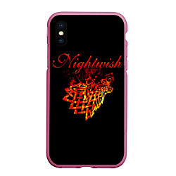 Чехол iPhone XS Max матовый Nightwish кельтский волк с горящей головой, цвет: 3D-малиновый