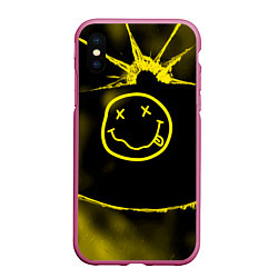 Чехол iPhone XS Max матовый Нирвана nirvana разбитое стекло, цвет: 3D-малиновый
