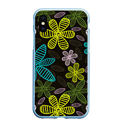 Чехол iPhone XS Max матовый MULTICOLORED TRANSPARENT FLOWERS, цвет: 3D-голубой