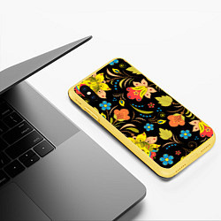 Чехол iPhone XS Max матовый Русские узорыХохлома, цвет: 3D-желтый — фото 2