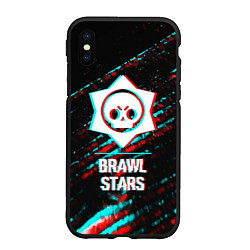 Чехол iPhone XS Max матовый Brawl Stars в стиле Glitch Баги Графики на темном, цвет: 3D-черный