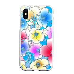 Чехол iPhone XS Max матовый Летний цветочный паттерн Fashion trend 2025, цвет: 3D-белый