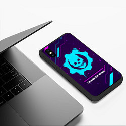 Чехол iPhone XS Max матовый Символ Gears of War в неоновых цветах на темном фо, цвет: 3D-черный — фото 2