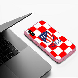 Чехол iPhone XS Max матовый Atletico madrid кубики, цвет: 3D-малиновый — фото 2