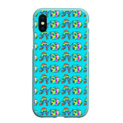 Чехол iPhone XS Max матовый RAINBOW AND CUBE, цвет: 3D-мятный