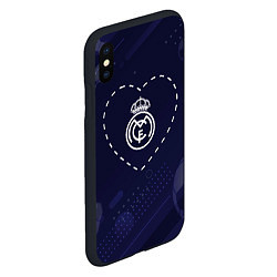 Чехол iPhone XS Max матовый Лого Real Madrid в сердечке на фоне мячей, цвет: 3D-черный — фото 2