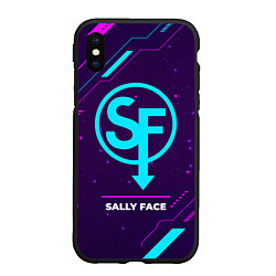 Чехол iPhone XS Max матовый Символ Sally Face в неоновых цветах на темном фоне, цвет: 3D-черный