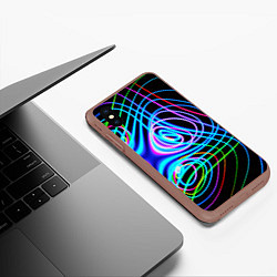 Чехол iPhone XS Max матовый Неоновое множество линий - Голубой, цвет: 3D-коричневый — фото 2