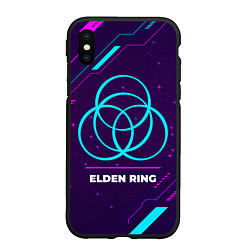 Чехол iPhone XS Max матовый Символ Elden Ring в неоновых цветах на темном фоне, цвет: 3D-черный