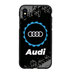 Чехол iPhone XS Max матовый Audi в стиле Top Gear со следами шин на фоне