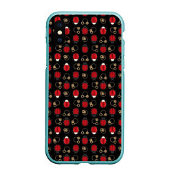 Чехол iPhone XS Max матовый Красные Божьи коровки на черном фоне ladybug, цвет: 3D-мятный