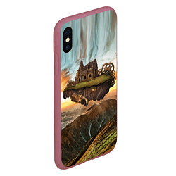 Чехол iPhone XS Max матовый Горный пейзаж в стиле Стимпанк, цвет: 3D-малиновый — фото 2
