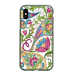 Чехол iPhone XS Max матовый Fashionable floral Oriental pattern Summer 2025, цвет: 3D-темно-зеленый