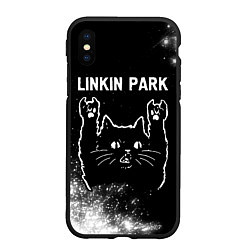 Чехол iPhone XS Max матовый Группа Linkin Park и Рок Кот, цвет: 3D-черный