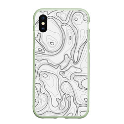 Чехол iPhone XS Max матовый Топографическая Карта Гор, цвет: 3D-салатовый