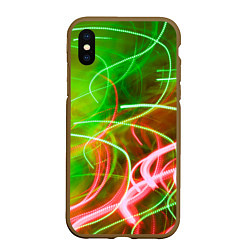 Чехол iPhone XS Max матовый Неоновые линии и фонари - Зелёный, цвет: 3D-коричневый