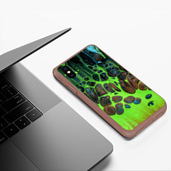 Чехол iPhone XS Max матовый Неоновый песок и камни - Зелёный, цвет: 3D-коричневый — фото 2