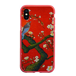 Чехол iPhone XS Max матовый Птица на ветвях сакуры, цвет: 3D-красный