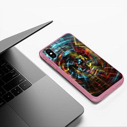 Чехол iPhone XS Max матовый Абстрактные шарообразные лучи - Жёлтый и красный, цвет: 3D-малиновый — фото 2