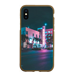 Чехол iPhone XS Max матовый Неоновая улица - Светло-синий, цвет: 3D-коричневый