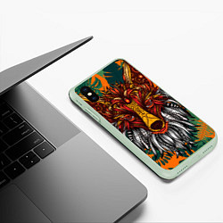 Чехол iPhone XS Max матовый Рыжая Лиса африканский узор Разноцветная лисичка, цвет: 3D-салатовый — фото 2