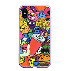 Чехол iPhone XS Max матовый Fast food pattern Pop art Fashion trend, цвет: 3D-светло-сиреневый