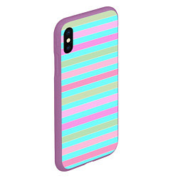 Чехол iPhone XS Max матовый Pink turquoise stripes horizontal Полосатый узор, цвет: 3D-фиолетовый — фото 2