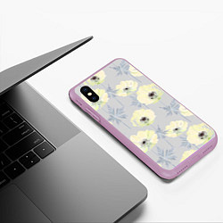 Чехол iPhone XS Max матовый Желтые анемоны на сером, цвет: 3D-сиреневый — фото 2