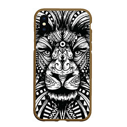 Чехол iPhone XS Max матовый Черно белый Африканский Лев Black and White Lion, цвет: 3D-коричневый