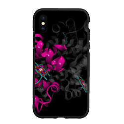 Чехол iPhone XS Max матовый Абстрактные 3D молекулы и соединения - Розовый, цвет: 3D-черный