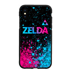 Чехол iPhone XS Max матовый Zelda Neon Triforce, цвет: 3D-черный