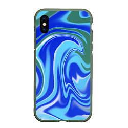 Чехол iPhone XS Max матовый Тай-дай с синим, зелёным и белым цветом, цвет: 3D-темно-зеленый