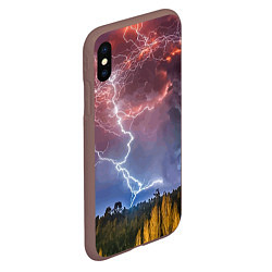 Чехол iPhone XS Max матовый Грозовые разряды молний над лесом, цвет: 3D-коричневый — фото 2