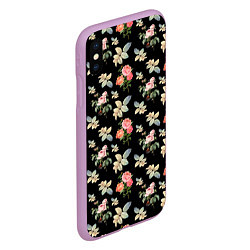 Чехол iPhone XS Max матовый Розы на чорном фоне roses, цвет: 3D-сиреневый — фото 2