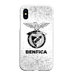 Чехол iPhone XS Max матовый Benfica с потертостями на светлом фоне, цвет: 3D-белый