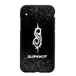 Чехол iPhone XS Max матовый Slipknot с потертостями на темном фоне, цвет: 3D-черный