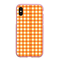 Чехол iPhone XS Max матовый Бело-оранжевые квадратики, цвет: 3D-розовый