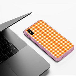 Чехол iPhone XS Max матовый Бело-оранжевые квадратики, цвет: 3D-розовый — фото 2