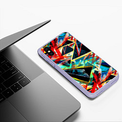 Чехол iPhone XS Max матовый Яркий абстрактный узор с неоновыми штрихами, цвет: 3D-светло-сиреневый — фото 2