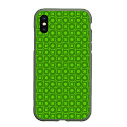 Чехол iPhone XS Max матовый Зеленые круги и ромбы, цвет: 3D-темно-зеленый