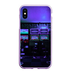Чехол iPhone XS Max матовый Неоновые игровые автоматы - Фиолетoвый, цвет: 3D-сиреневый