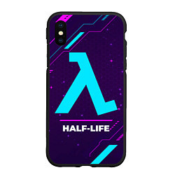 Чехол iPhone XS Max матовый Символ Half-Life в неоновых цветах на темном фоне, цвет: 3D-черный