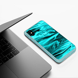 Чехол iPhone XS Max матовый Неоновый бирюзовый мраморный узор, цвет: 3D-мятный — фото 2